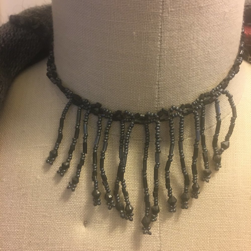 Black hanging beaded necklace